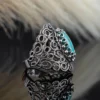 Filigree Art Copper Turquoise Gemstone Lace Detailed Women Silver Statement Ring - Image 3