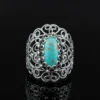 Filigree Art Copper Turquoise Gemstone Lace Detailed Women Silver Statement Ring - Image 4