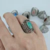 Filigree Art Copper Turquoise Gemstone Lace Detailed Women Silver Statement Ring - Image 2