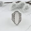 Filigree Art Mother of Pearl Gemstone Women Silver Long Statement Ring - Image 3