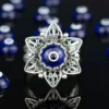 Filigree Art Blue Evil Eye Daisy Flower Women Silver Cocktail Ring - Image 4