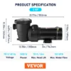 VEVOR Swimming Pool Pump 2.0HP 115V 1500W, Single Speed Pumps for Above Ground Pool, Powerful Self Primming Pool Pumps w/ Strainer Basket, 5400 GPH Max. Flow, ETL Certification - Image 7