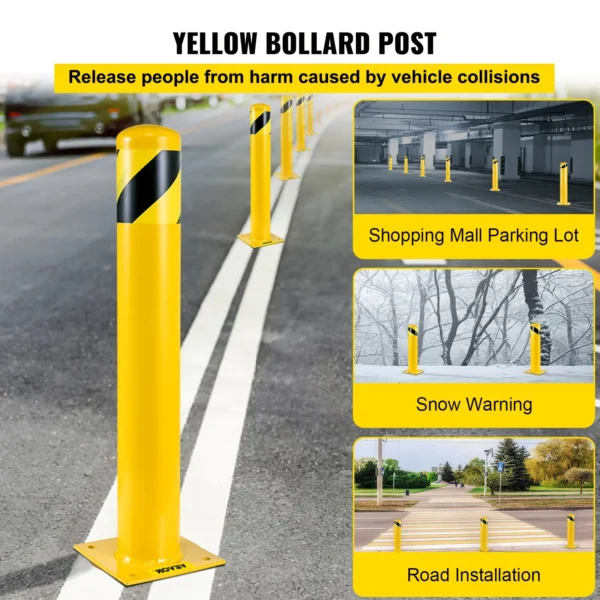 VEVOR Safety Bollard, 36 Inch Height Bollard Post, 5.5 Inch Diameter Steel Pipe Safety Bollard Post, Yellow Steel Bollard, Steel Safety Bollard with 8 Anchor Bolts, Perfect for Traffic-Sensitive Area