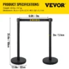 VEVOR Crowd Control Stanchion, Set of 4 Pieces Stanchion Set, Stanchion Set with 6.6 ft/2 m Black Retractable Belt, Black Crowd Control Barrier w/Concrete and Metal Base Easy Connect Assembly - Image 6