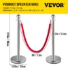 VEVOR 38 Inch Stanchion Posts Queue, Red Velvet Rope (3, Silver) - Image 6