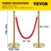 VEVOR 4PCS Gold Stanchion Posts Queue, 38 Inch Red Velvet Rope, Crowd Control Barriers Queue Line Rope, Barriers for Party Supplies - Image 6