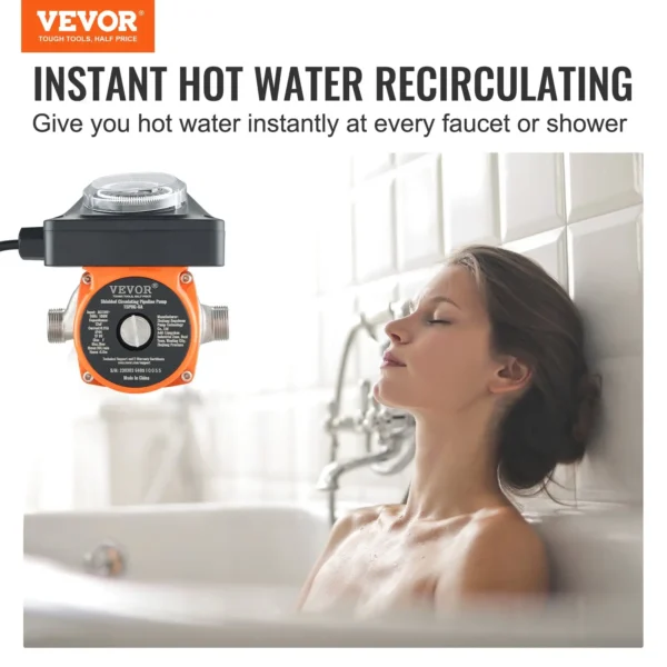 VEVOR Hot Water Recirculating Pump, 100W Water Circulator Pump, Auto Start/Close Ultra-silent Stainless Steel Head Circulation, for Electric Water Heater System/Facuet/Showerhead Circulation