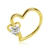 Gold Heart Cartilage Earring with Jeweled Heart - Image 2