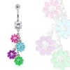 Navel Ring with Multi Color Daisy Dangle - Image 2