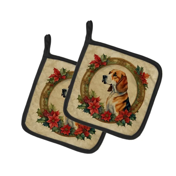 American Foxhound Christmas Flowers Pair of Pot Holders