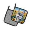 Alaskan Klee Kai in Sunflowers Pair of Pot Holders - Image 2