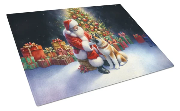 Akita and Santa Claus Glass Cutting Board