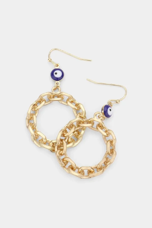 Evil Eye Chain Circle Earrings