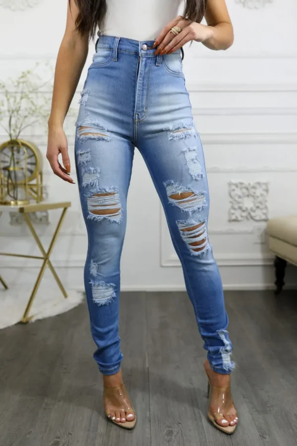 Super High Waisted Ripped Skinny Jeans